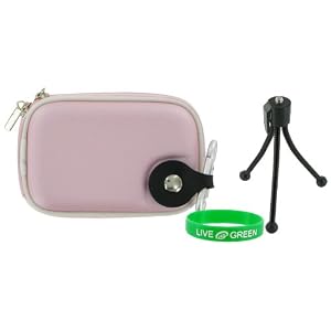 EVA Hard Shell Carrying Case (Pink) and Spider Tripod for Canon PowerShot A3100IS 12.1 MP Digital Camera Red