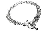 14K White Gold Double Stranded Link Bracelet with Toggle Clasp, Set with Diamonds