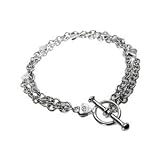 14K White Gold Double Stranded Link Bracelet with Toggle Clasp, Set with Diamonds