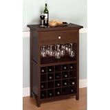 Winsome Wood Wine Cabinet with Drawer and Glass Holder, Walnut
