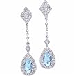 14K White Gold Pear Shape Aquamarine and Diamond Dangling Earrings