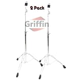 2 Pack Straight Cymbal Stands Heavy-Duty Drum Hardware Double Braced Griffin