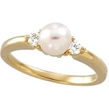 06.00 Mm 14K Yellow Gold Cultured Pearl And Diamond Ring