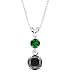 14k White Gold 2-Stone Chrome Diopside and Black Diamond Drop Dangle Pendant Necklace (.40 cttw), 18"