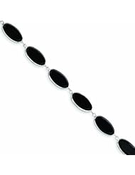 14K White Gold 7in Polished Genuine Fancy Onyx Bracelet 7 Inches