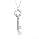 Bling Jewelry Sterling Silver Open Clover Pave Encrusted Key Pendant with 18" chain