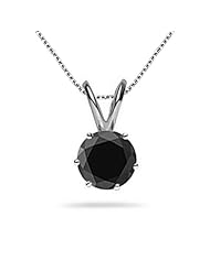 Real Black 1.25 Carat Total Weight (Ctw) Diamond AAA Quality 6 Prong Basket Solitaire Pendant Necklace 14k White Gold 18 Inch Chain By Jascina
