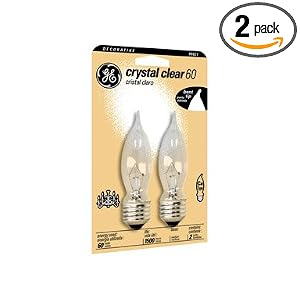 GE Lamps 48401 60-Watt Crystal Clear Bent Tip CA9 2CD, 2 Pack