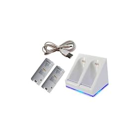 Station chargeur compatible manette Wiimote Nintendo Wii - 2 batteries rechargeables 2800 mAh - Blanc