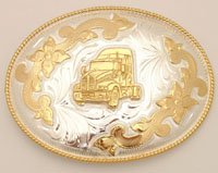 German Silver Truck Tractor Western Belt Buckle  5" x 3-3/4"