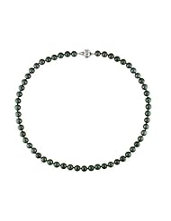 14k White Gold Freshwater Black Pearl Strand Necklace (7.5-8 mm) (18")