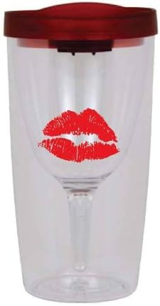 Vino2Go Merlot Slide Top Double Wall Insulated 10 oz Travel Wine Tumbler with Kissing Lips Decal