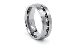 Titanium Ring with 9 CZ in Black/White 8mm