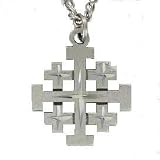 Cross. Jerusalem Pendant with Bright Cut Accents , Stainless Steel Necklace