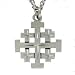 Cross. Jerusalem Pendant with Bright Cut Accents , Stainless Steel Necklace