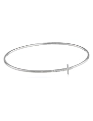 KC Designs "Faithfully Yours" 14K White Gold Diamond Sideways Cross Bangle Bracelet, 2.62"