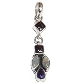 Silver Locket with Chain Multi Gemstone Jewelry 1.75 Inches (gpndt040)