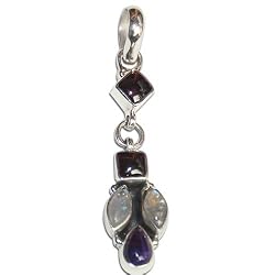 Silver Locket with Chain Multi Gemstone Jewelry 1.75 Inches (gpndt040)