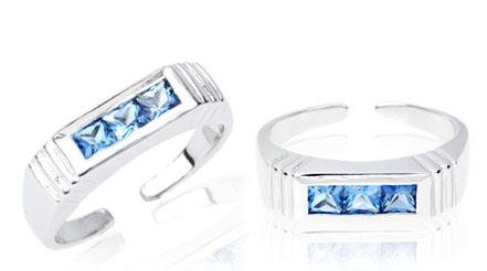 Three-Stone Princess Cut London Blue Topaz Toe/Pinky Ring Sterling Silver