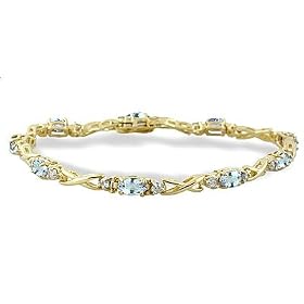 14K Yellow Gold Genuine Oval Aquamarine and Diamond Bracelet by Jewels For Me