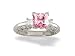 14K White Gold Square Created Pink Sapphire and Diamond Engagement Ring