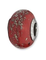 Sterling Silver Red w/Platinum Foil Ceramic Charm