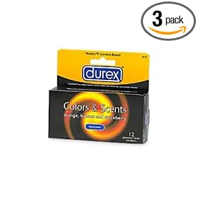 Durex Colors & Scents Lubricated Condoms, 12-Count Boxes (Pack of 3)