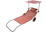 Strandliege mit Rollen Klappbar und Sonnendach , Strandrolli Schwimmbadliege Rollliege terracotta