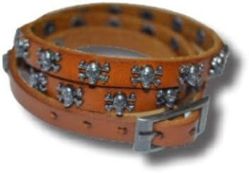 Triple Wrap w/Skulls Tan Leather Bracelet 84042