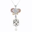 Square Flower Pendant in Sterling Silver with Pearl Bemstone Bead on a 16" Macrame Knotted Choker Necklace, #8060