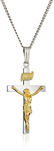 Sterling Silver "Two-Tone" Crucifix Cross Pendant Necklace , 20"