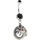Midnight Black Double Gem Dragon Dangle Belly Ring