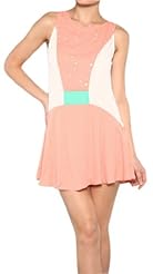 Spring Summer Flared-Skirt Chiffon Sleeveless Sequined Vintage Slit Mini Dress 