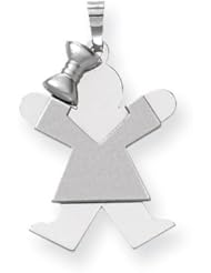 14k White Gold Medium Girl with Bow on Left Engravable Charm. Metal Wt- 2.39g