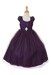 Girls  Mesh Gathered Ankle Length Taffeta Flower-Girl Dress  With Rhinestones