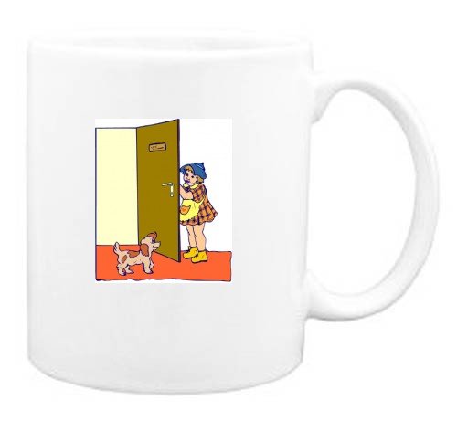 Mug with body, individuals, individual, humans, woman, person, dog, indoors, human, persons, people, pet, door