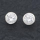 Sterling Silver 6mm CZ (Cubic Zirconia) Round Bezel Stud Earrings
