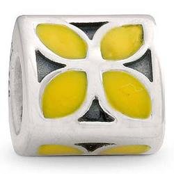 Authentic Pandora Jewelry Silver and Yellow Enamel 4 Petal Flower Charm