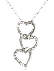 Sterling Silver Diamond Accent 3 Open Heart Drop Pendant Necklace , 18"
