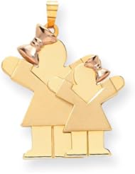14k Two-Tone Gold Rhodium Big Girl & Little Girl Engravable Charm
