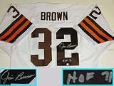 Jim Brown, Cleveland Browns NFL Authentic Autographed White Throwback Jersey with "HOF 71" Inscription