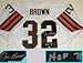 Jim Brown, Cleveland Browns NFL Authentic Autographed White Throwback Jersey with "HOF 71" Inscription