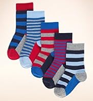 5 Pairs of Younger Boys Cotton Rich Striped Socks