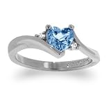 Genuine Blue Topaz Heart Ring with Cubic Zirconia CZ Accent, Size: 7