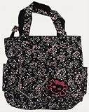 Outer Rebel Fashion Handbags- Large Pocketed Tote, Black with Girly Skull Print & Black Skull Applique