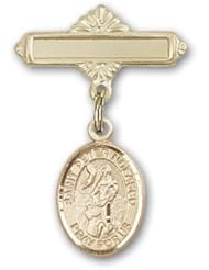 14K Gold Baby Badge with St. Peter Nolasco Charm and Polished Badge Pin