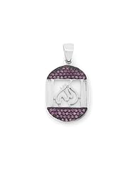 Uniquely Styled Sterling Silver Muslim Allah Pendant Set With Garnet Colored Cubic Zirconia