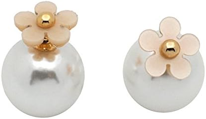 Double-sided White Pearl Earring with Ivory Daisy Ear Studs