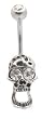 Stainless Steel Belly Ring with Clear Crystals - Skull Dangling