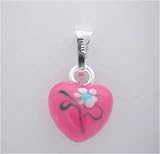 Silver Pink Flower HEART CHARM Pendant ITALY